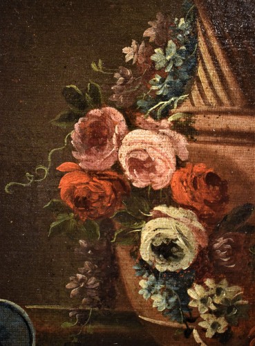 Antiquités - Still life with flower pots - Gaspare López (1677- 1732)